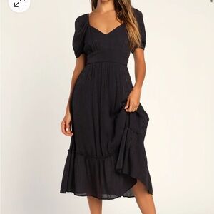 Lulus midi puff sleeve navy dress